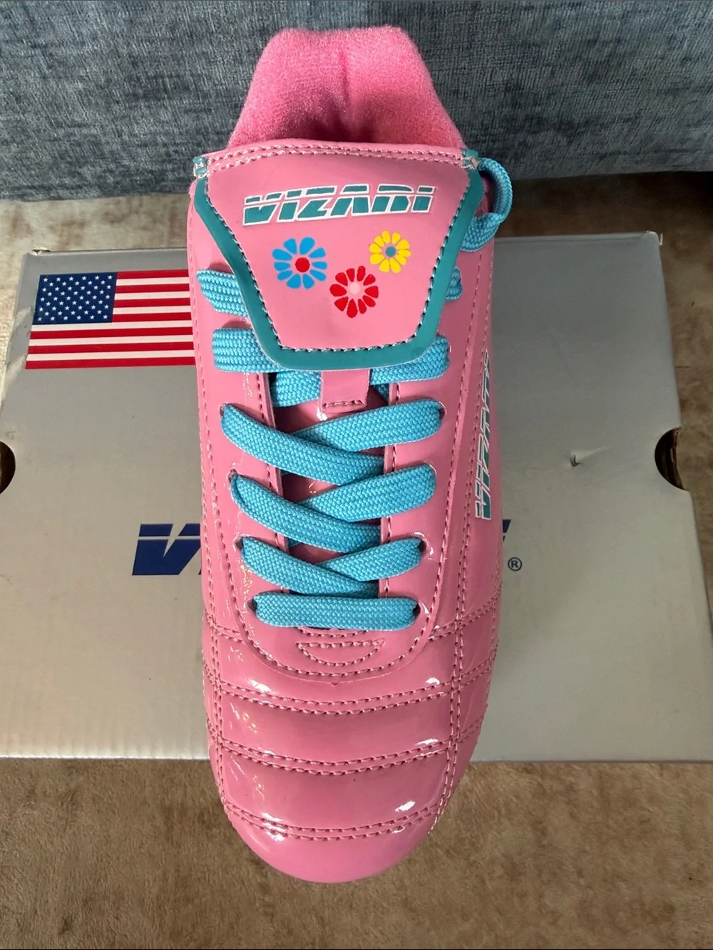 Vizari Kids' Blossom Pink Floral Soccer Cleats with Blue Accents